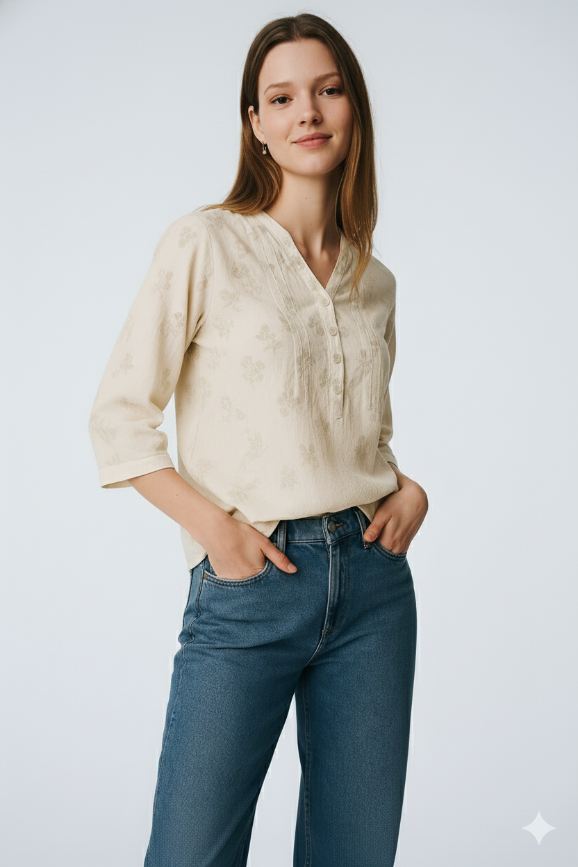 CREAM V  NECK TOP
