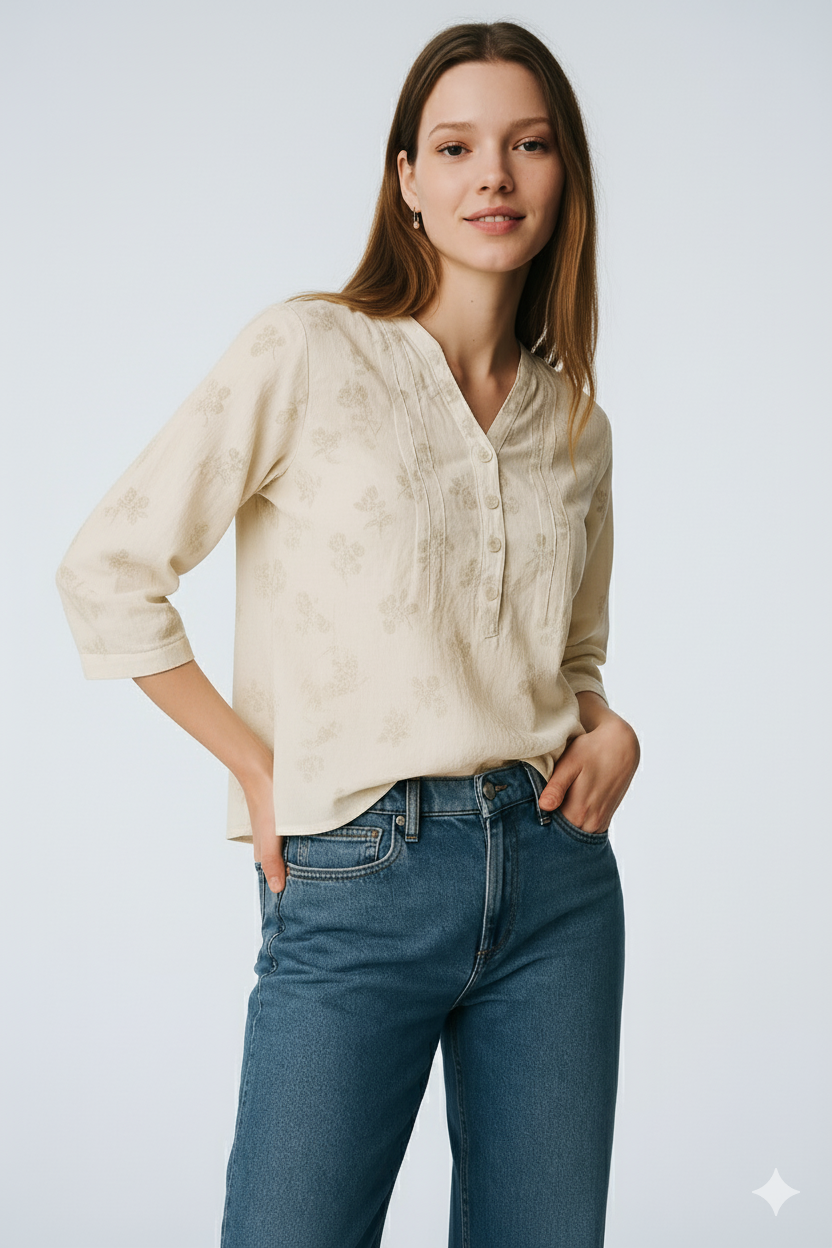 CREAM V  NECK TOP